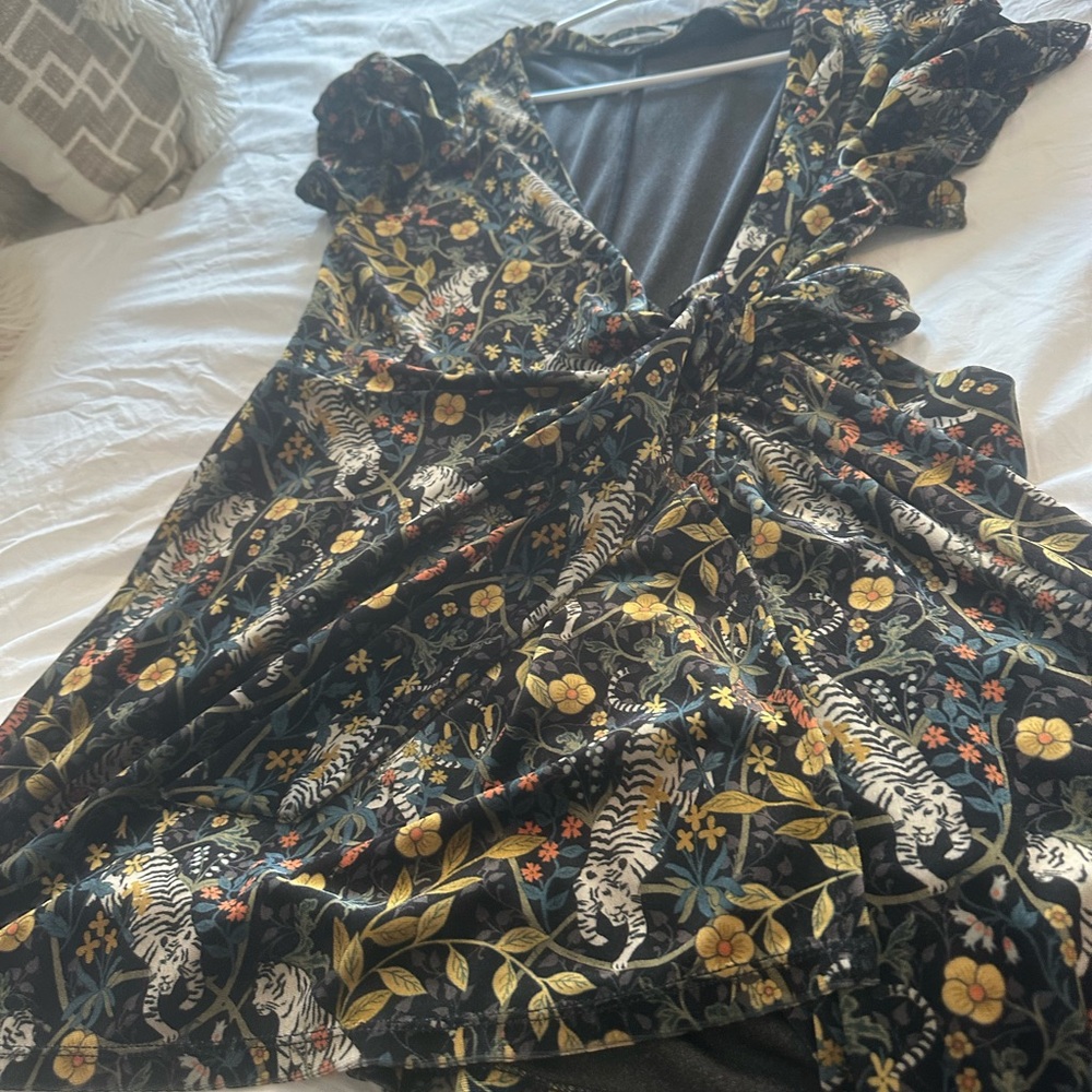 Urban Outfitters Floral Wrap Dress with Tiger Print